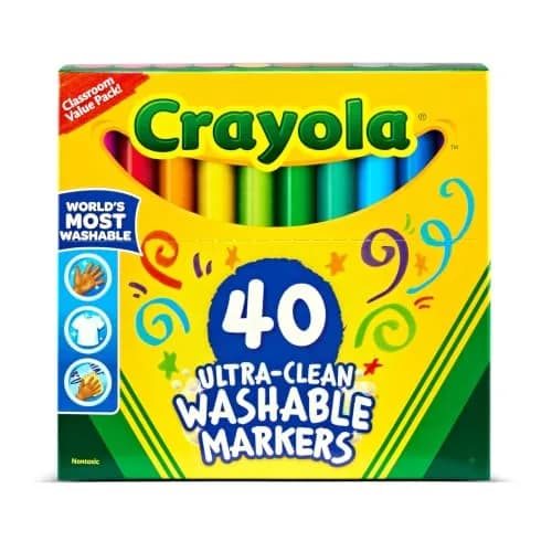 Crayola Ultra Clean Washable Markers (40ct) | Assorted Colors, Broad Line, Non-Toxic thumbnail 1