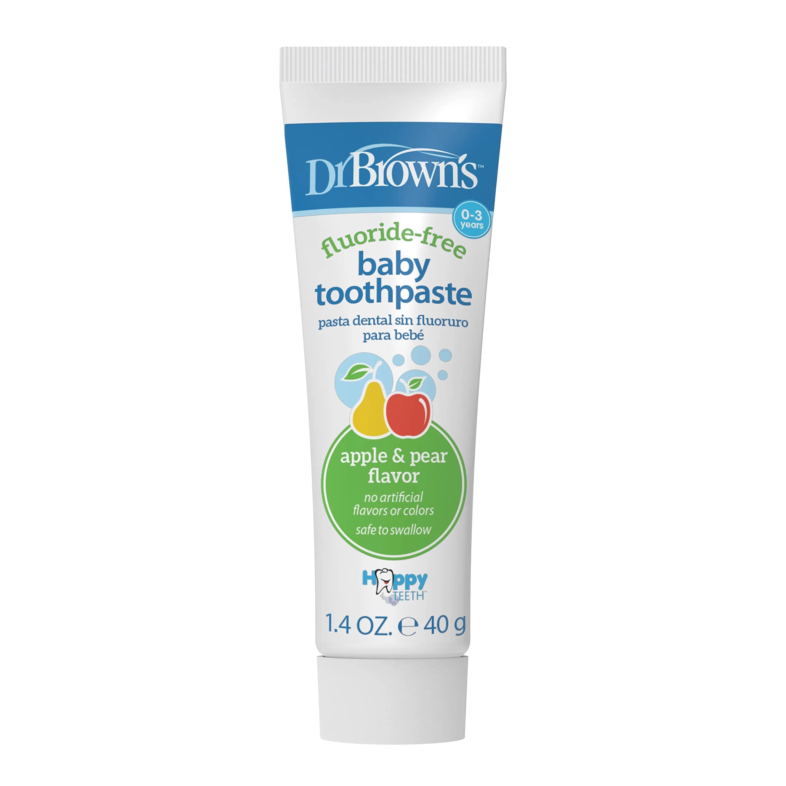 Dr. Brown's Fluoride-Free Baby Toothpaste Apple Pear 40g | Gentle, Safe & Tasty for 0-3Y