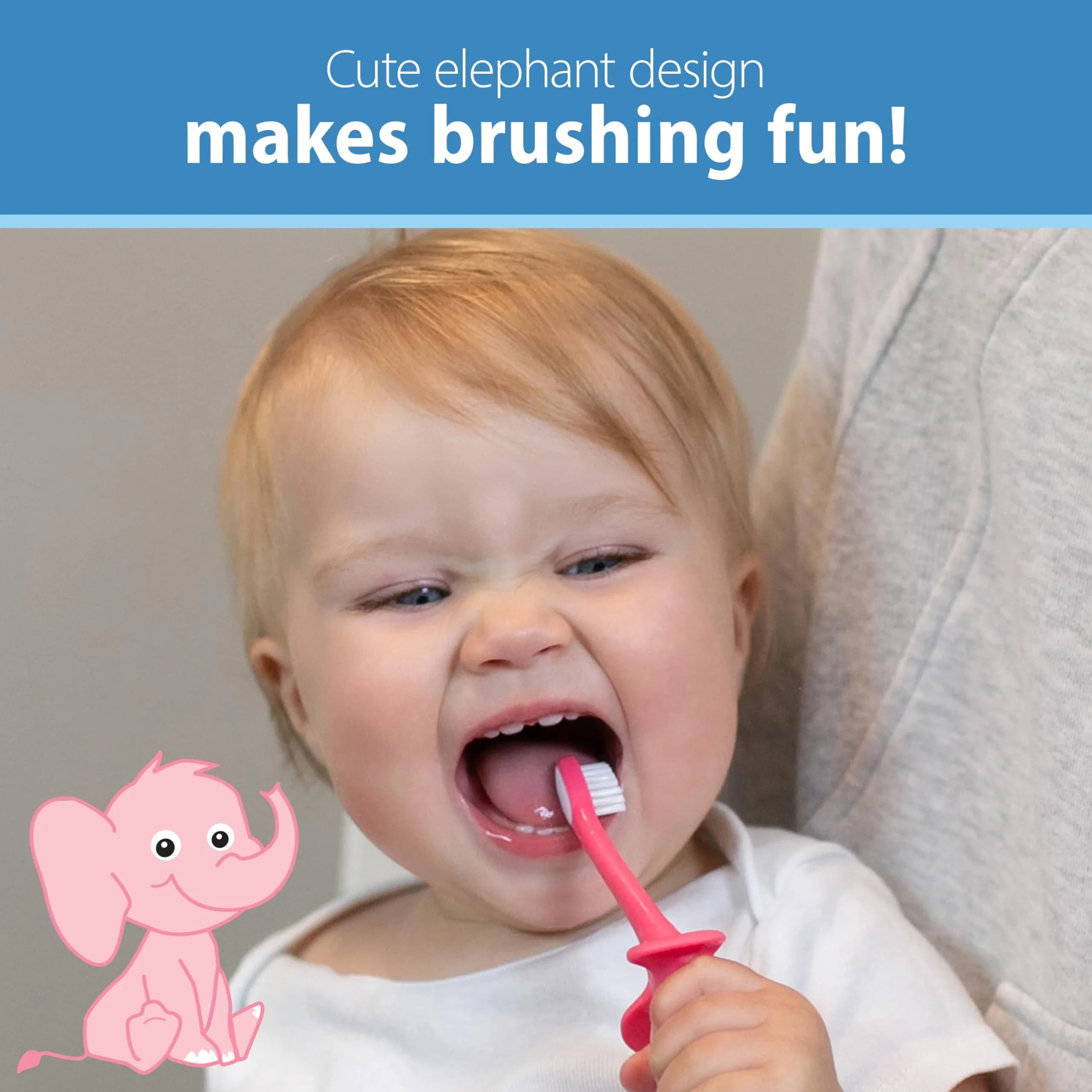 Dr. Brown's Infant-to-Toddler Toothbrush Elephant Pink 0-3 Years | BPA-Free Soft Bristle Training Brush - view 7