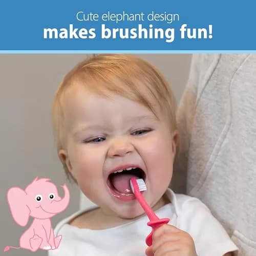 Dr. Brown's Infant-to-Toddler Toothbrush Elephant Pink 0-3 Years | BPA-Free Soft Bristle Training Brush thumbnail 7
