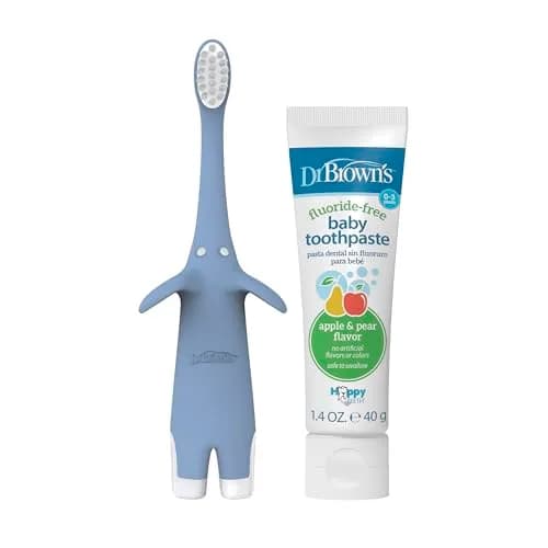 Dr. Brown's Infant-to-Toddler Toothbrush and Toothpaste Set, Blue Elephant, 40g (1.4oz) | BPA-Free, Fluoride-Free Oral Care for Ages 0-3 thumbnail 2