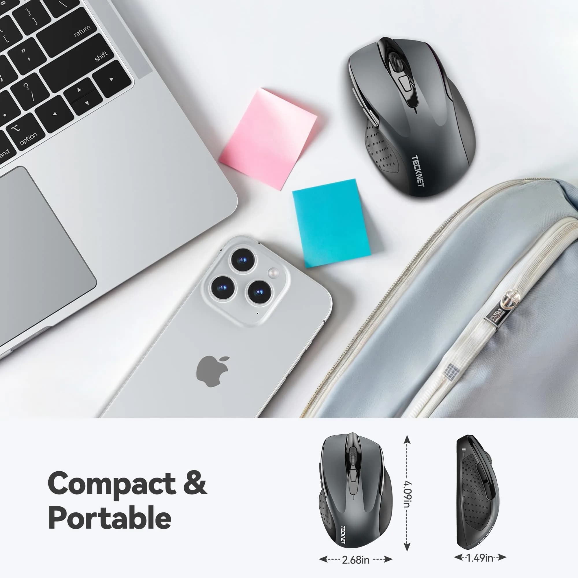 TECKNET M003 Wireless Ergonomic Computer Mouse - Grey, 2600 DPI, 2.4G - view 2