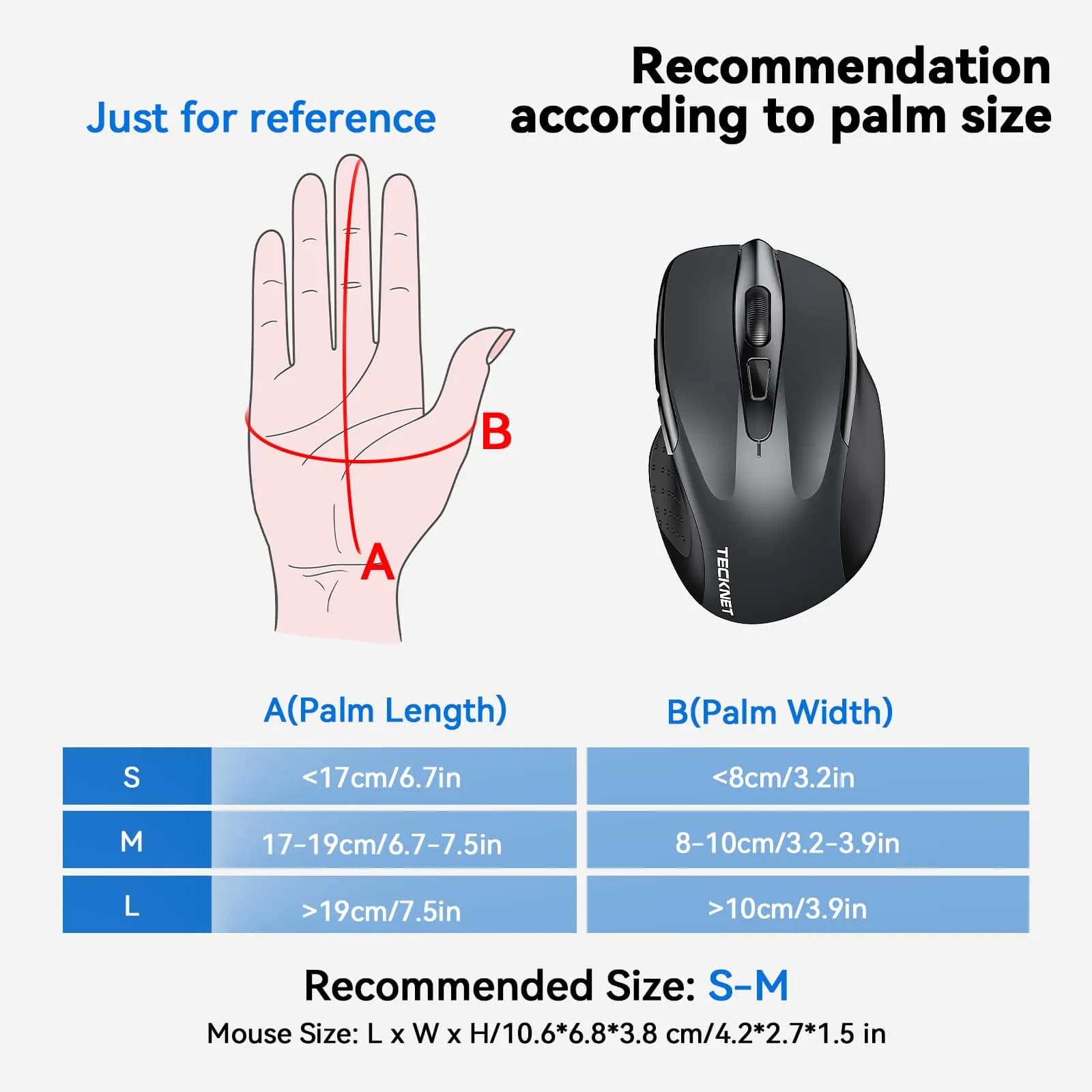 TECKNET M003 Wireless Ergonomic Computer Mouse - Grey, 2600 DPI, 2.4G - view 3