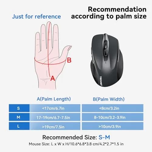 TECKNET M003 Wireless Ergonomic Computer Mouse - Grey, 2600 DPI, 2.4G thumbnail 3