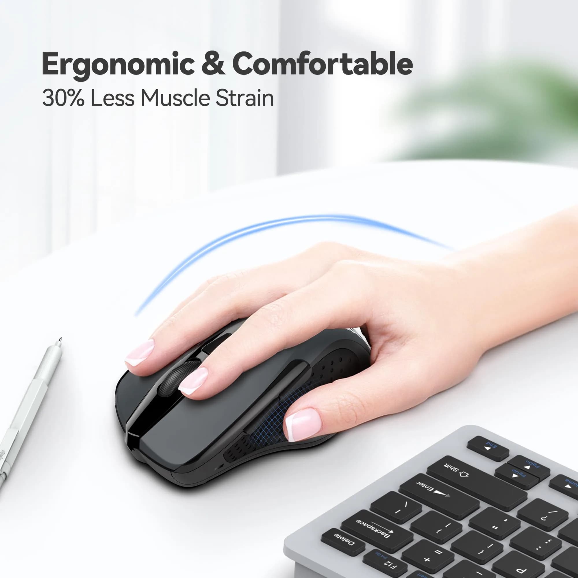 TECKNET M003 Wireless Ergonomic Computer Mouse - Grey, 2600 DPI, 2.4G - view 4