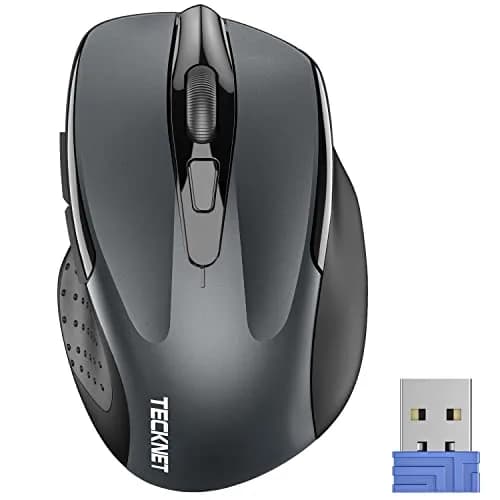 TECKNET Wireless Mouse M003, Lightblue, 2.4G Ergonomic Computer Mouse with 2600 DPI | Right-Handed Use — Grey