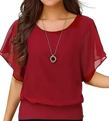 VIISHOW Womens Solid Short Sleeve Boat Neck Dolman Top with Side Shirring Red XL | Breathable, Comfortable, Fashionable thumbnail 1
