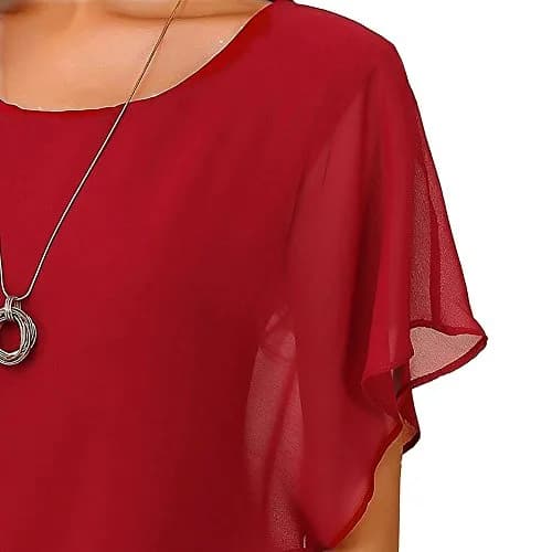 VIISHOW Womens Solid Short Sleeve Boat Neck Dolman Top with Side Shirring Red XL | Breathable, Comfortable, Fashionable thumbnail 5