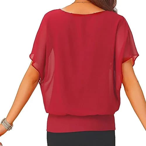 VIISHOW Womens Solid Short Sleeve Boat Neck Dolman Top with Side Shirring Red XL | Breathable, Comfortable, Fashionable thumbnail 2