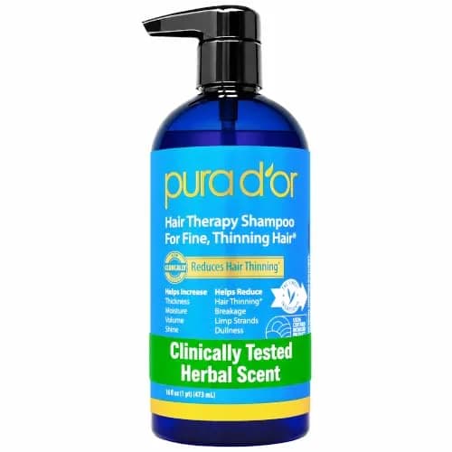 PURA D'OR Hair Thinning Therapy Biotin Shampoo Original Scent 473ml (16 Fl Oz) | Clinically Tested for Thicker Hair — Herbal Scent