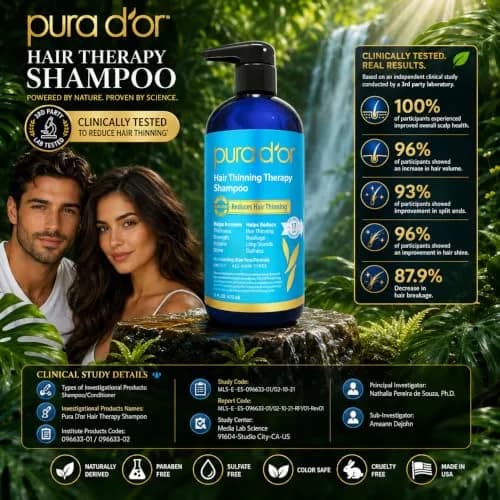 PURA D'OR Hair Thinning Therapy Biotin Shampoo Original Scent 473ml (16 Fl Oz) | Clinically Tested for Thicker Hair thumbnail 4