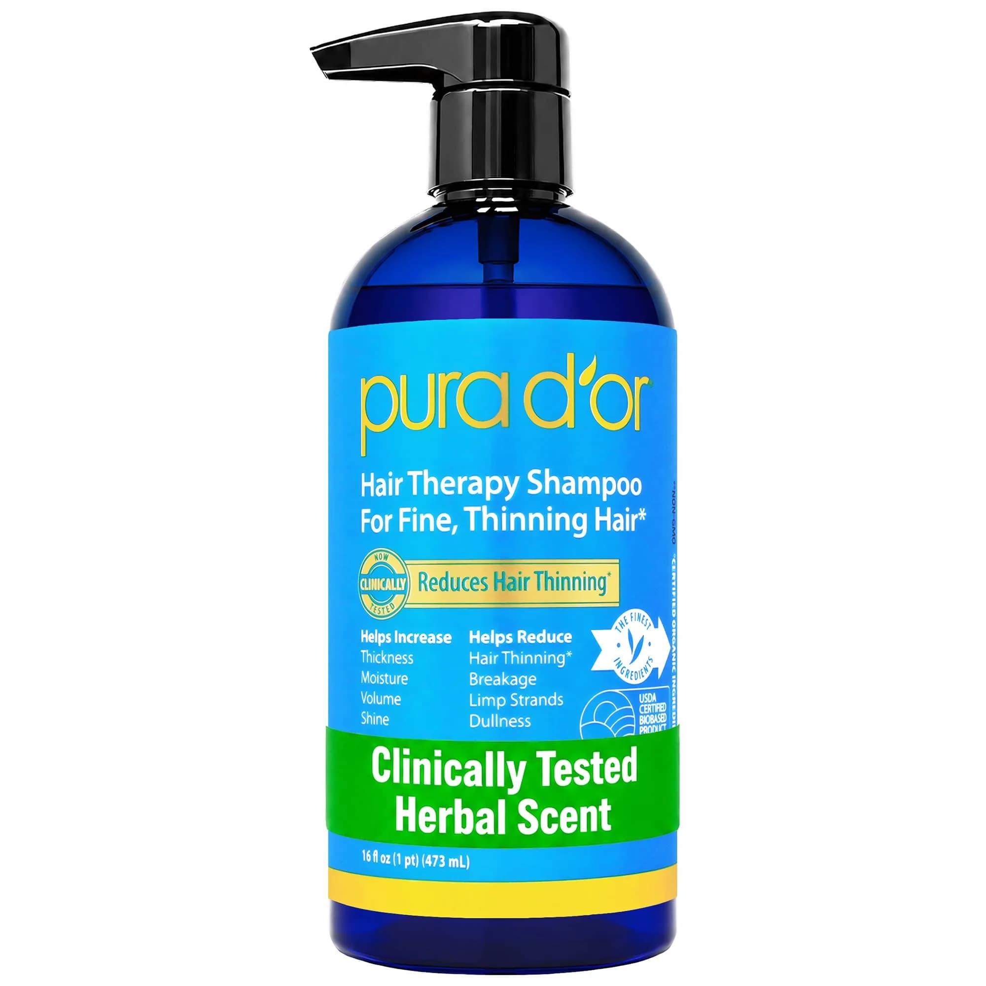 PURA D'OR Hair Thinning Therapy Biotin Shampoo Original Scent 473ml (16 Fl Oz) | Clinically Tested for Thicker Hair - main product image