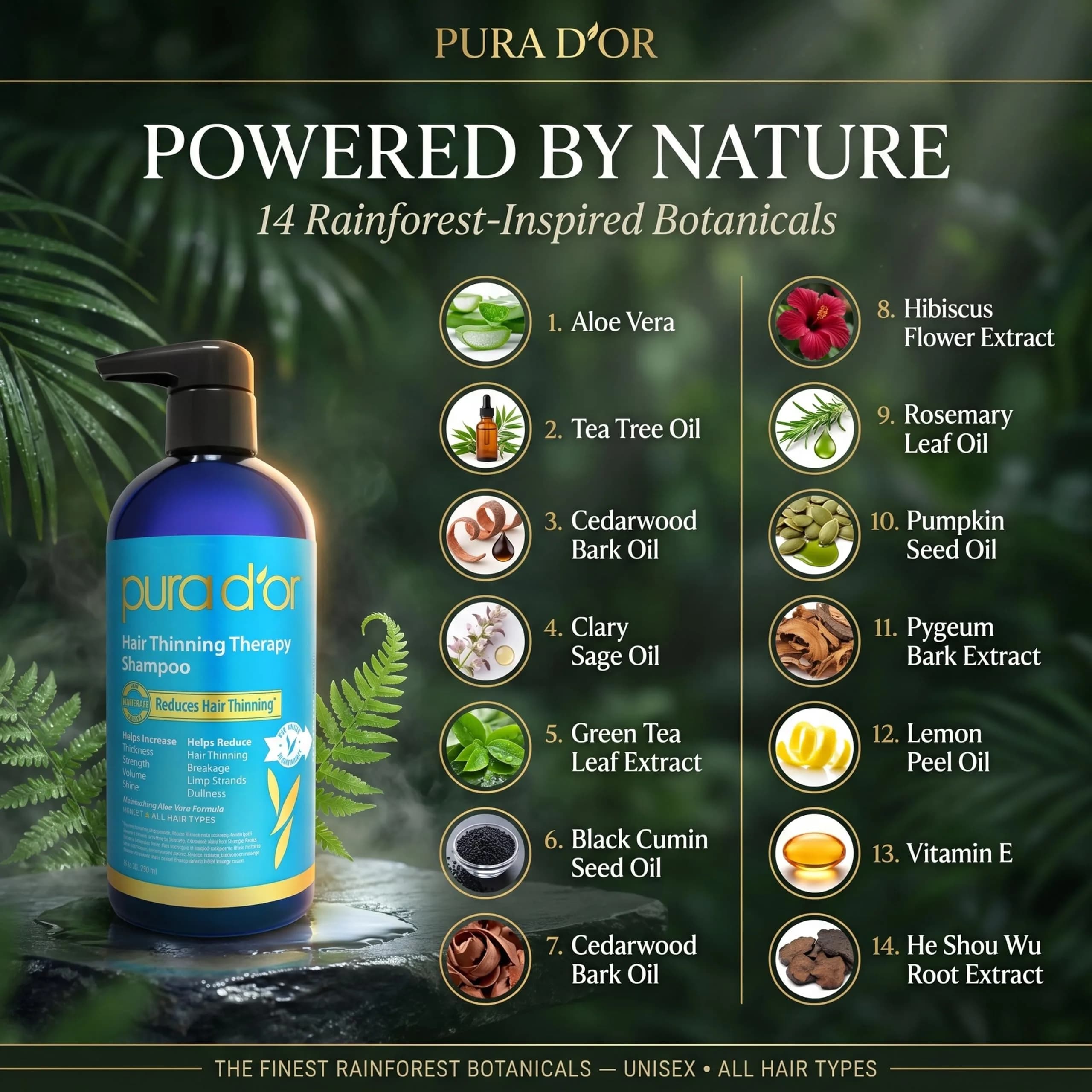 PURA D'OR Hair Thinning Therapy Biotin Shampoo Original Scent 473ml (16 Fl Oz) | Clinically Tested for Thicker Hair - view 3
