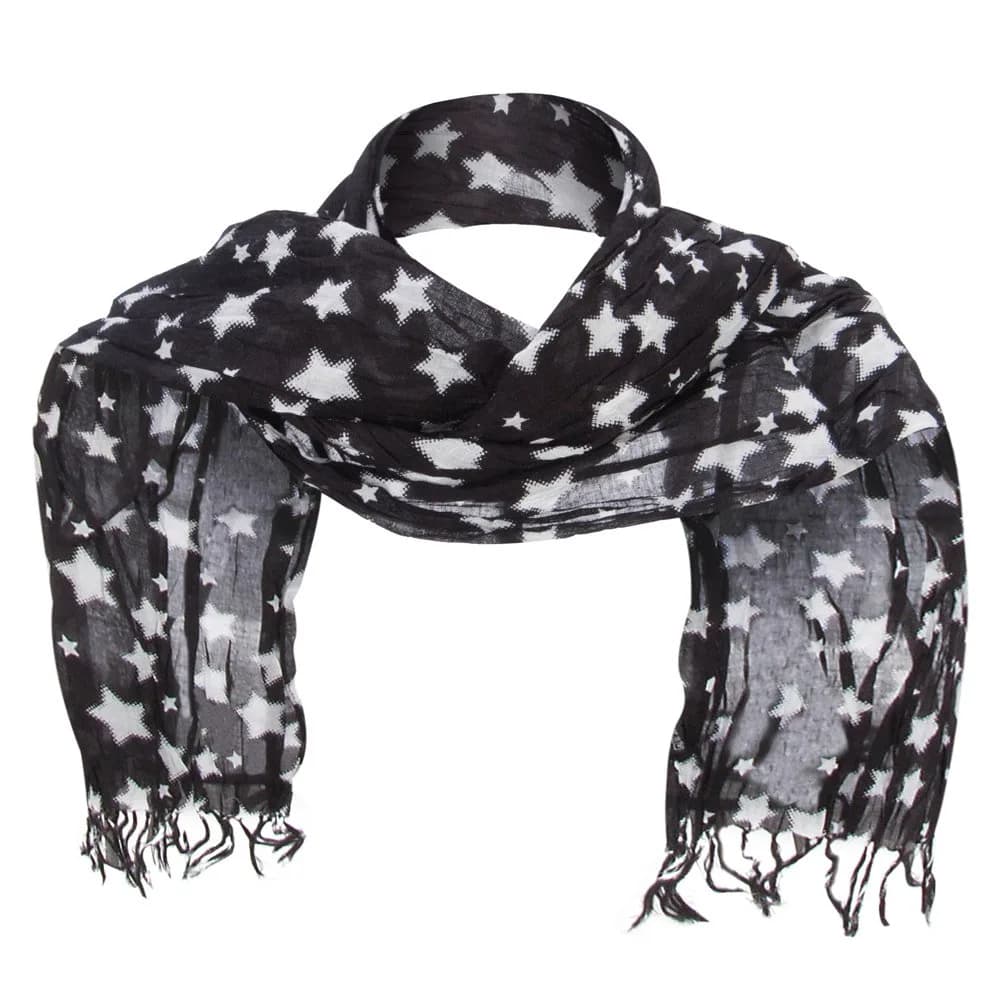 Hatiya Cotton Scarf with Stars - Black | Stylish, Soft, Summer Accessory — Black