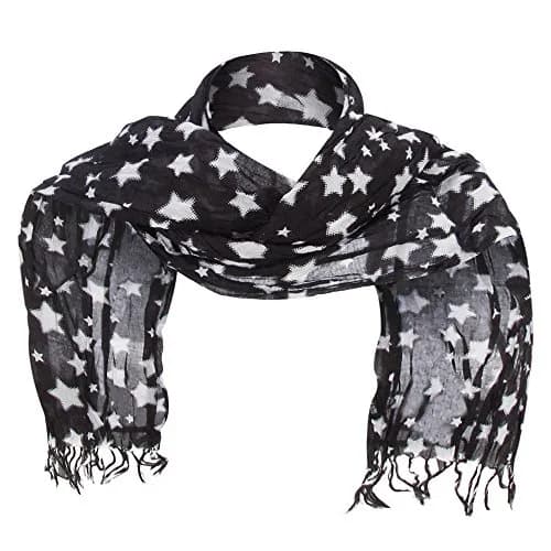 Hatiya Cotton Scarf with Stars - Black | Stylish, Soft, Summer Accessory thumbnail 1