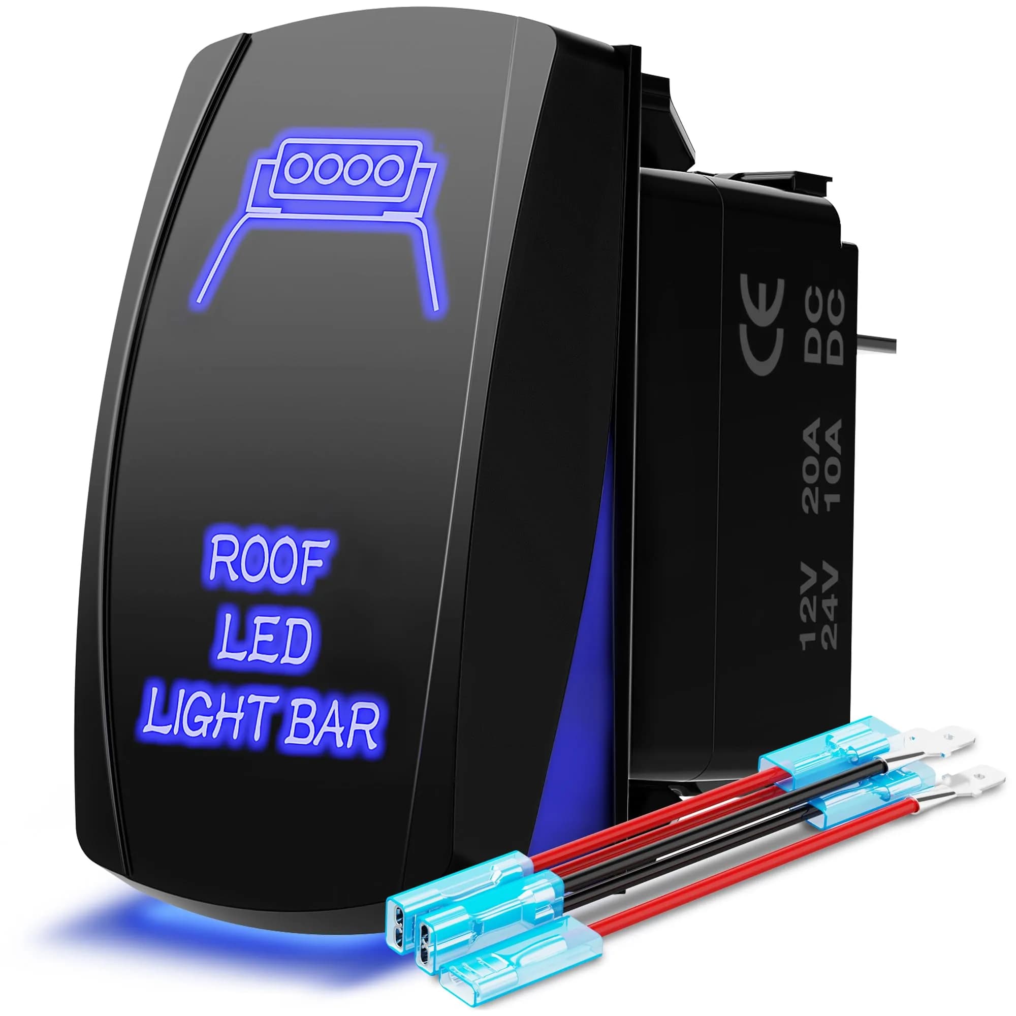 MICTUNING Blue 5-Pin Rocker Switch 20A 12V | SPST On-Off with Jumper Wires & LED Illumination — blue