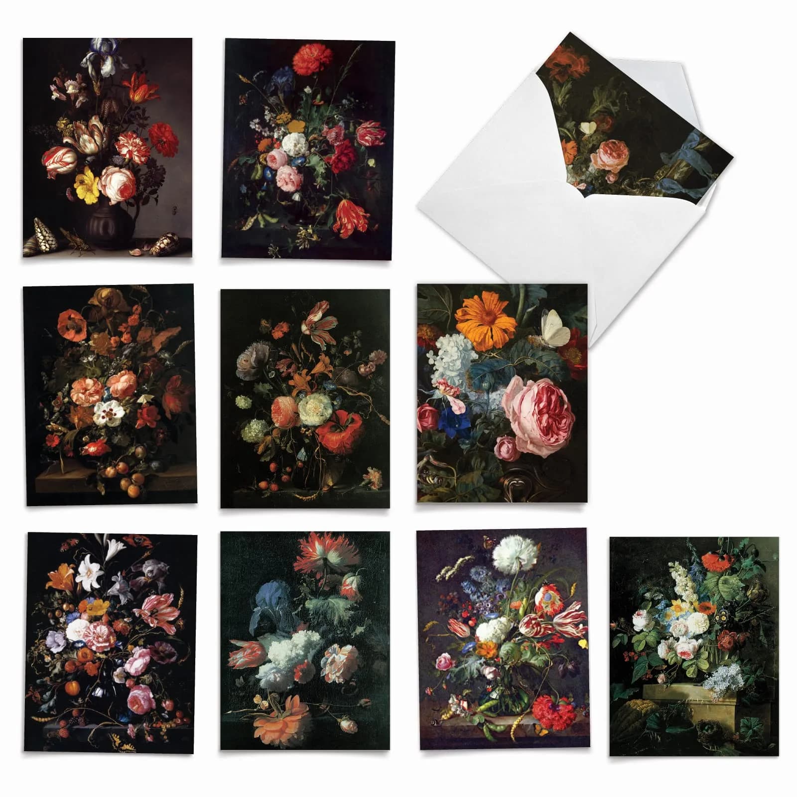 The Best Card Company 10 Mini Blank Floral Notecards | Assorted All Occasions, 4" x 5" — Baroque Blooms