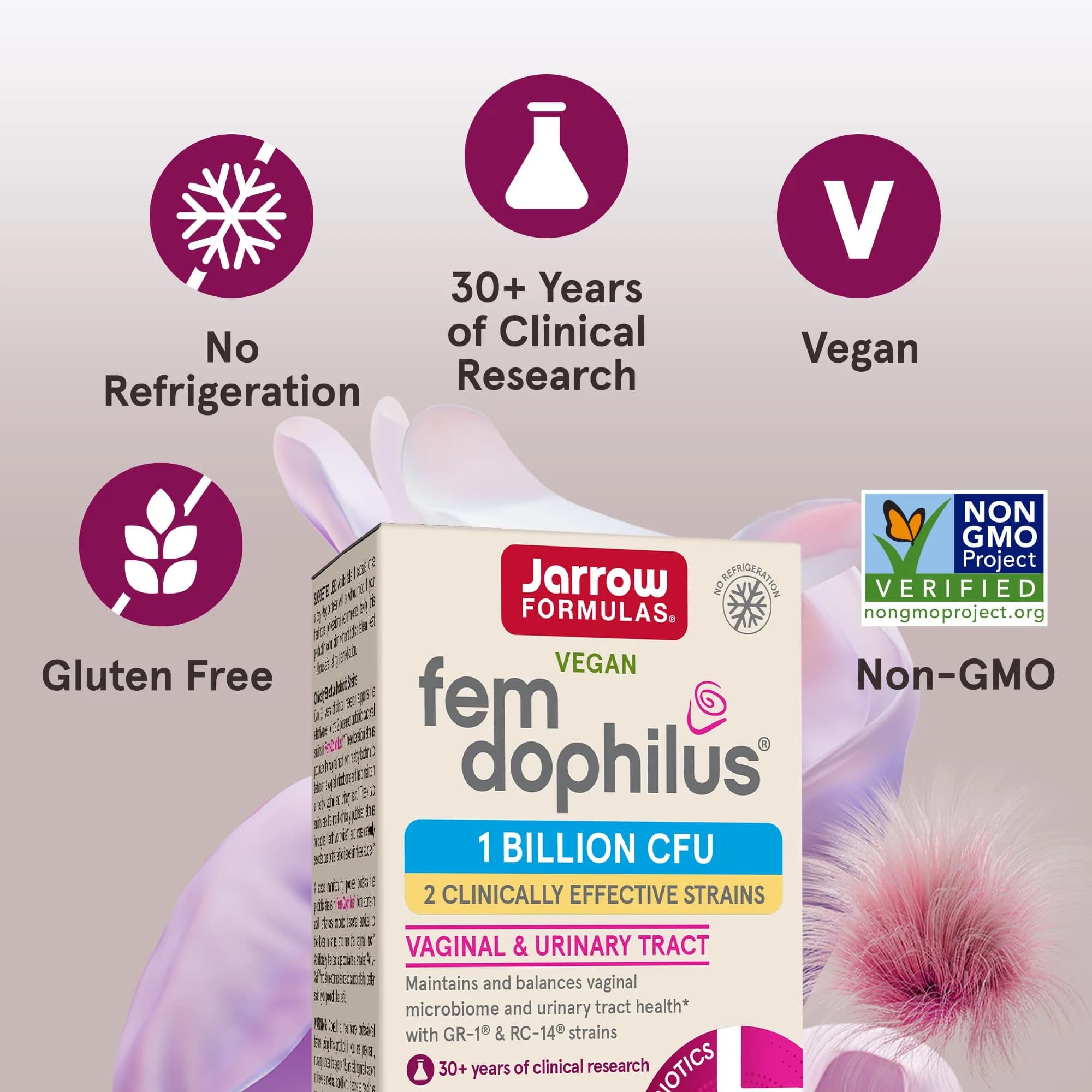 Jarrow Formulas Fem-Dophilus Probiotics Vaginal & Urinary Tract Support 30 Capsules | 1 Billion CFU Clinically Studied Strains - view 5