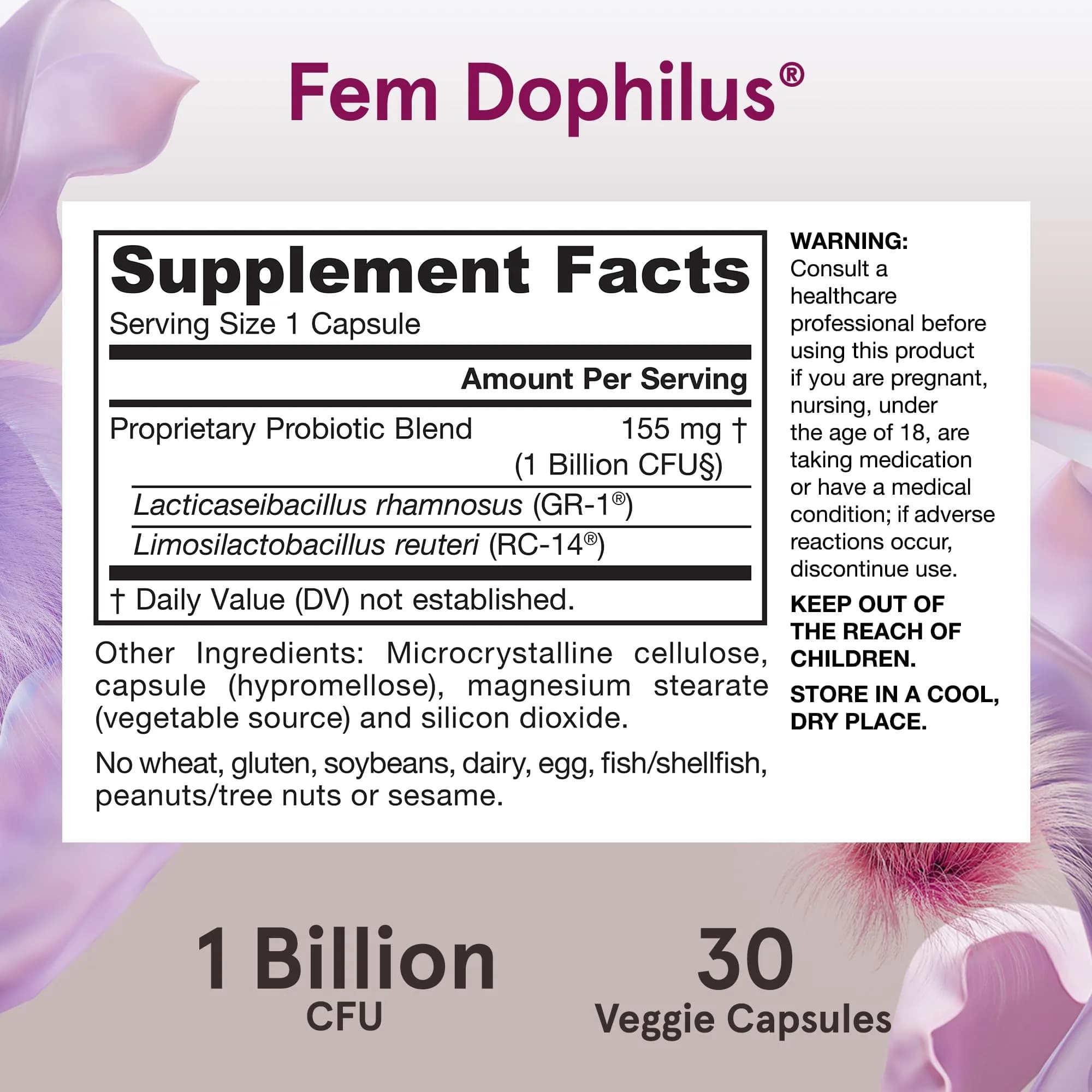 Jarrow Formulas Fem-Dophilus Probiotics Vaginal & Urinary Tract Support 30 Capsules | 1 Billion CFU Clinically Studied Strains - view 6