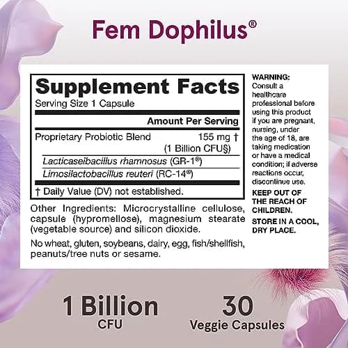 Jarrow Formulas Fem-Dophilus Probiotics Vaginal & Urinary Tract Support 30 Capsules | 1 Billion CFU Clinically Studied Strains thumbnail 6