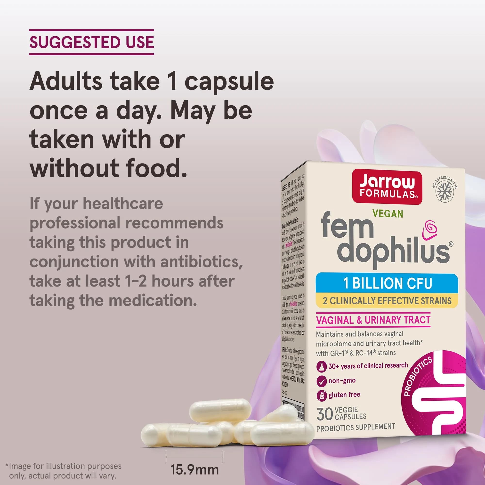 Jarrow Formulas Fem-Dophilus Probiotics Vaginal & Urinary Tract Support 30 Capsules | 1 Billion CFU Clinically Studied Strains - view 7