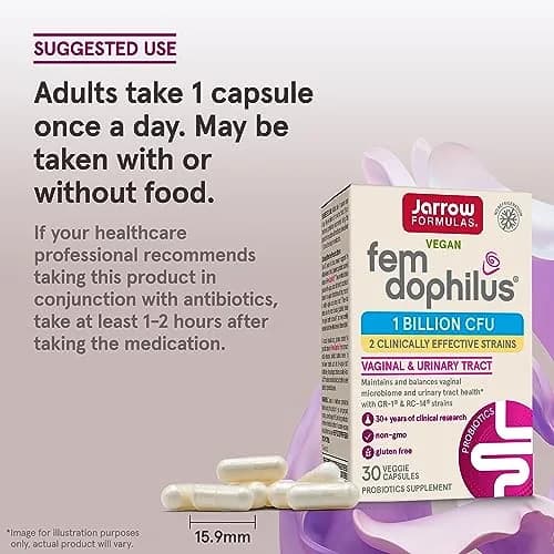 Jarrow Formulas Fem-Dophilus Probiotics Vaginal & Urinary Tract Support 30 Capsules | 1 Billion CFU Clinically Studied Strains thumbnail 7