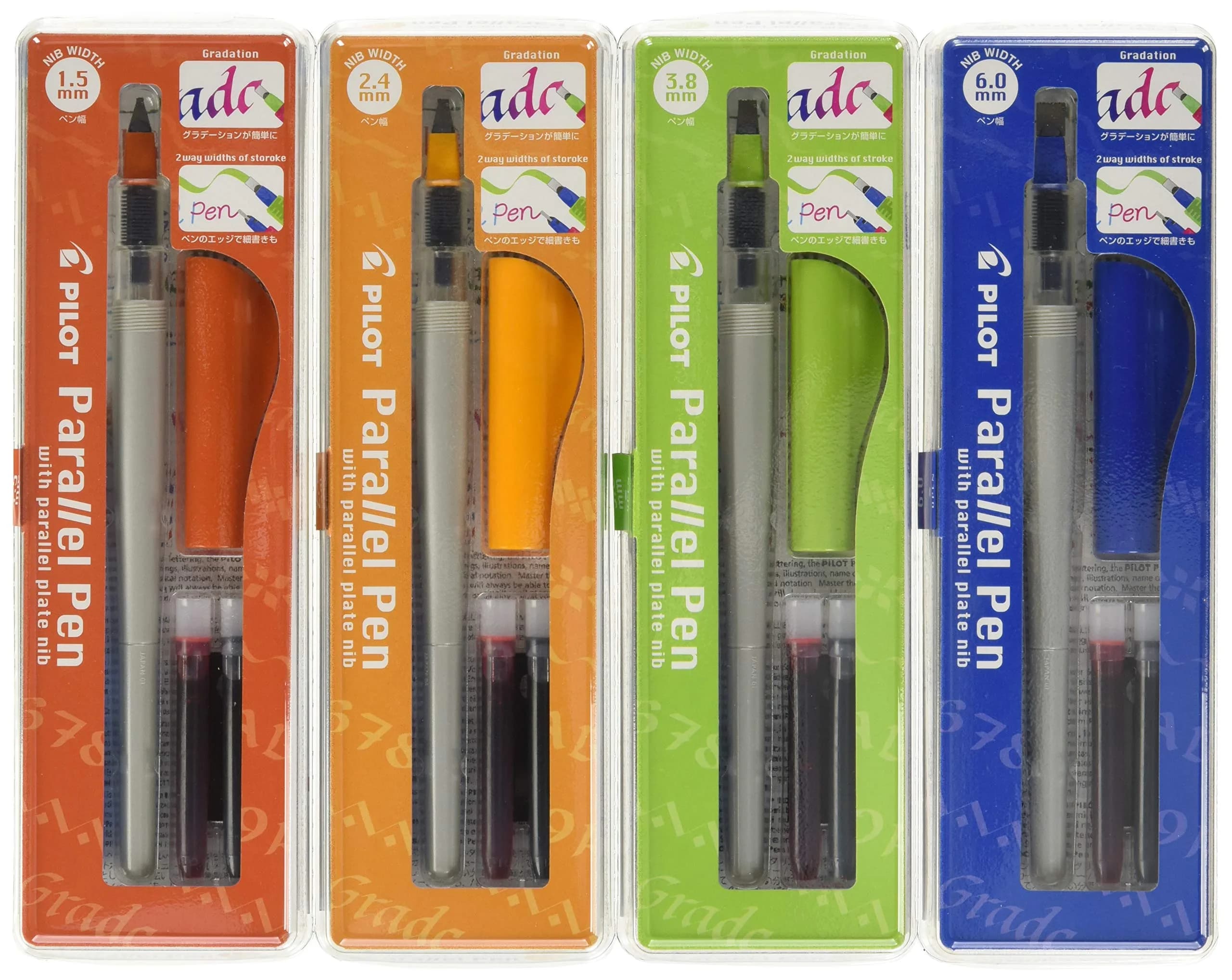 PILOT Parallel Calligraphy Pen Set with 4 Nib Sizes & Bonus Ink Cartridge (1.5mm, 2.4mm, 3.8mm, 6mm) - main product image