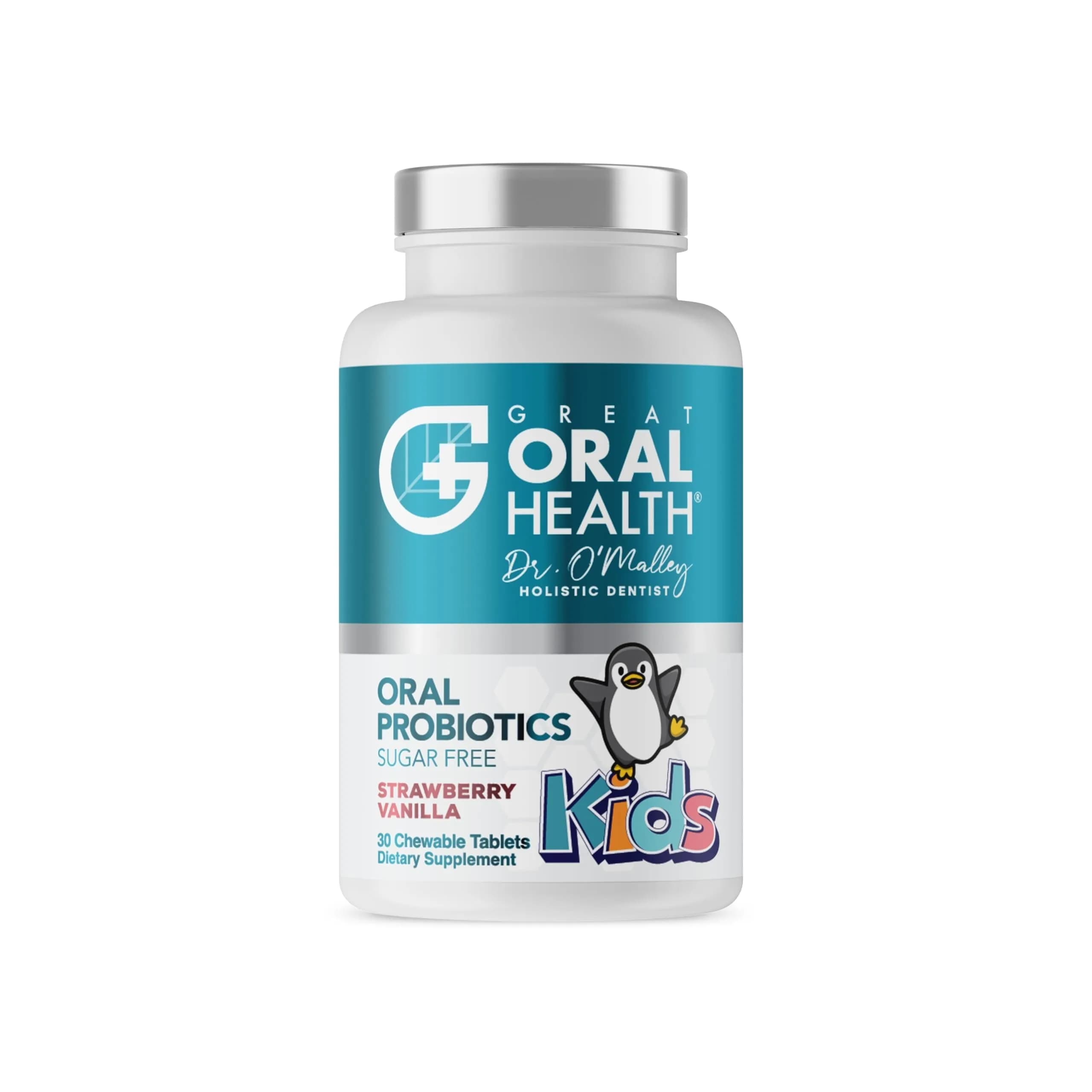 Great Oral Health Strawberry Vanilla Oral Probiotics 30 Chewable Tablets | Dentist Formulated for Kids - main product image