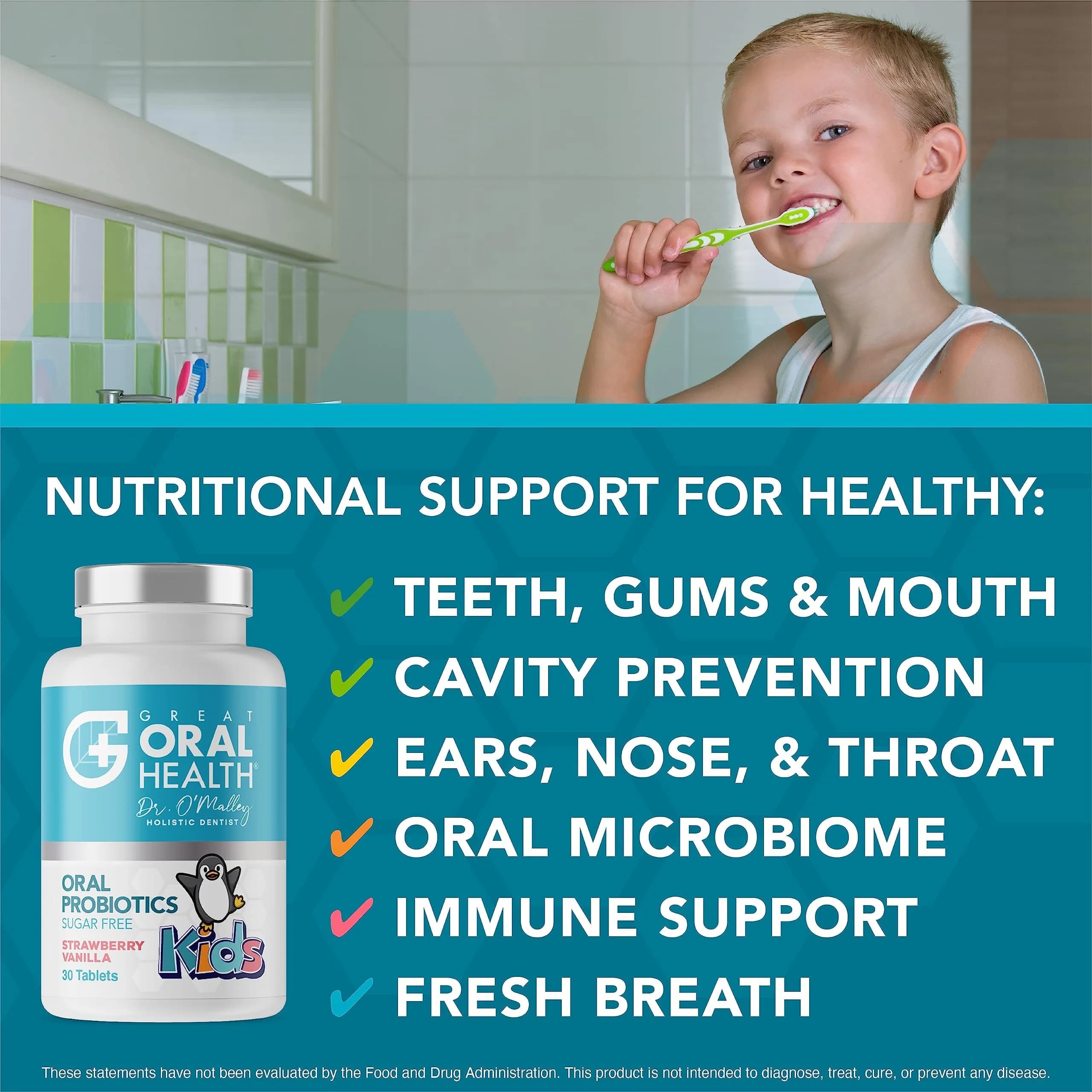 Great Oral Health Strawberry Vanilla Oral Probiotics 30 Chewable Tablets | Dentist Formulated for Kids - view 3
