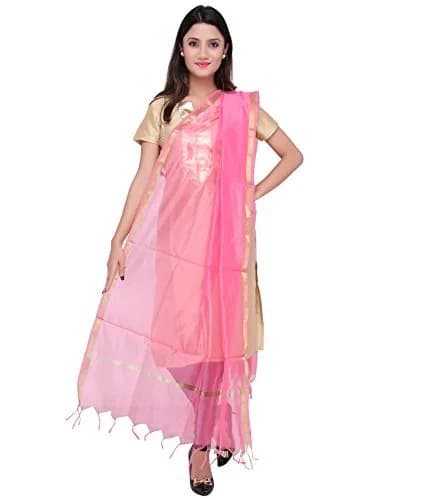 DUPATTA BAZAAR Baby Pink Silk Dupatta | Elegant Traditional Accessory for Women thumbnail 1