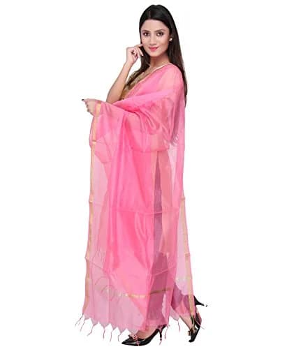 DUPATTA BAZAAR Baby Pink Silk Dupatta | Elegant Traditional Accessory for Women thumbnail 2