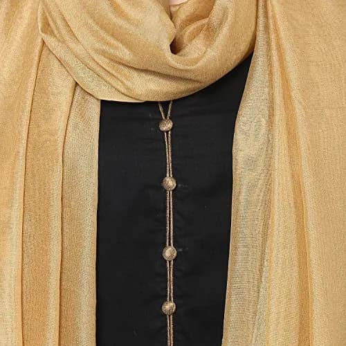 DUPATTA BAZAAR Plain Gold Blended Silk Dupatta 2.4 m (8 ft) | Elegant Ethnic Accessory thumbnail 5