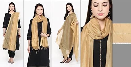 DUPATTA BAZAAR Plain Gold Blended Silk Dupatta 2.4 m (8 ft) | Elegant Ethnic Accessory thumbnail 6