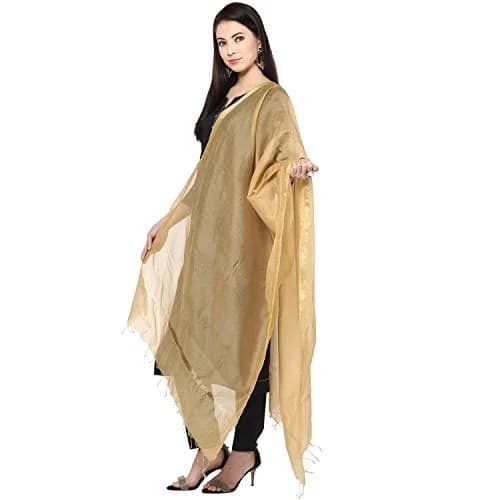 DUPATTA BAZAAR Plain Gold Blended Silk Dupatta 2.4 m (8 ft) | Elegant Ethnic Accessory thumbnail 1