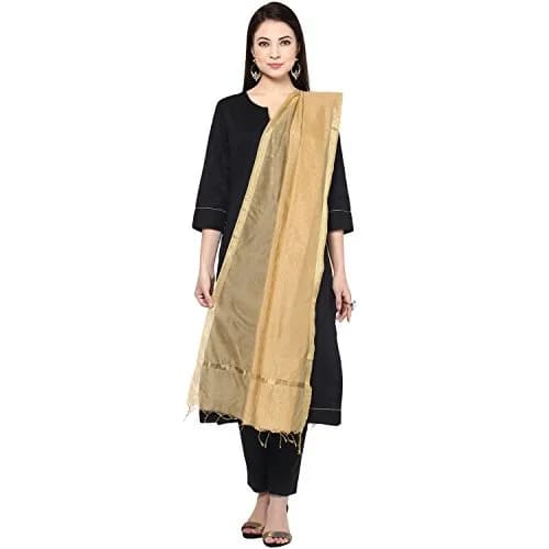 DUPATTA BAZAAR Plain Gold Blended Silk Dupatta 2.4 m (8 ft) | Elegant Ethnic Accessory thumbnail 2