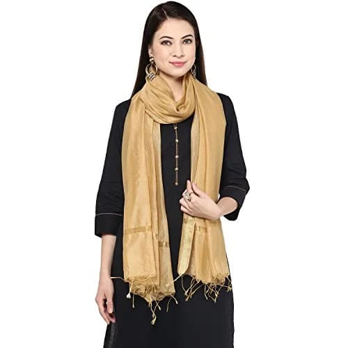DUPATTA BAZAAR Plain Gold Blended Silk Dupatta 2.4 m (8 ft) | Elegant Ethnic Accessory thumbnail 3