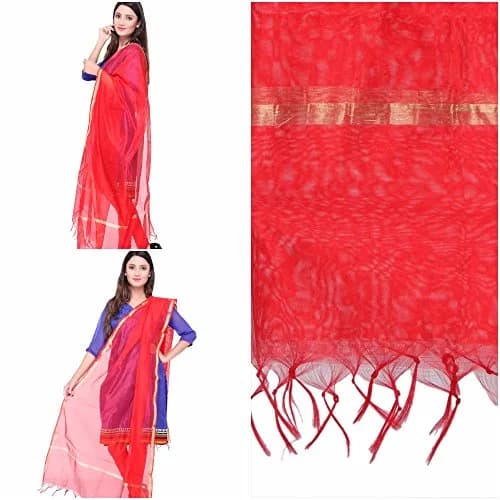 DUPATTA BAZAAR Plain Silk Red Dupatta | Elegant Lightweight Art Silk with Gold Zari Lace thumbnail 4
