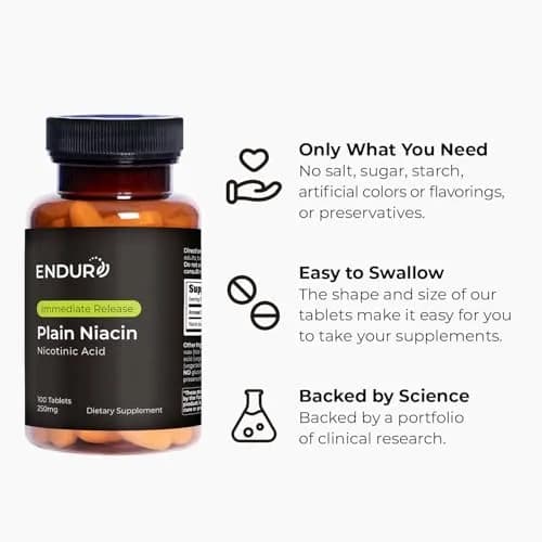 Endurance Products Plain Niacin 250mg | Immediate Release, Heart & Cholesterol Support (115c) thumbnail 5