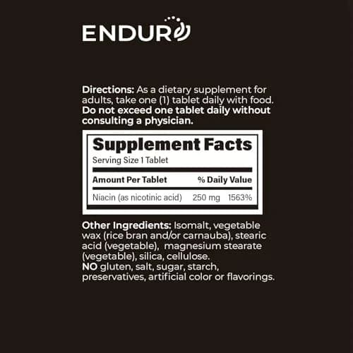 Endurance Products Plain Niacin 250mg | Immediate Release, Heart & Cholesterol Support (115c) thumbnail 6