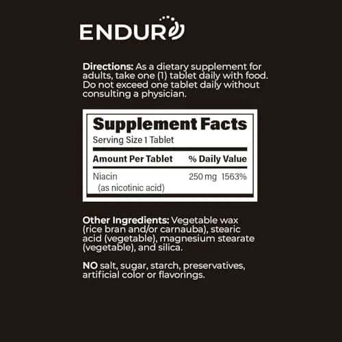 Endurance Products Vitamin B3 Niacin 250mg | Extended Release, Heart Support, Vegan, Gluten-Free (100 Tablets) thumbnail 7