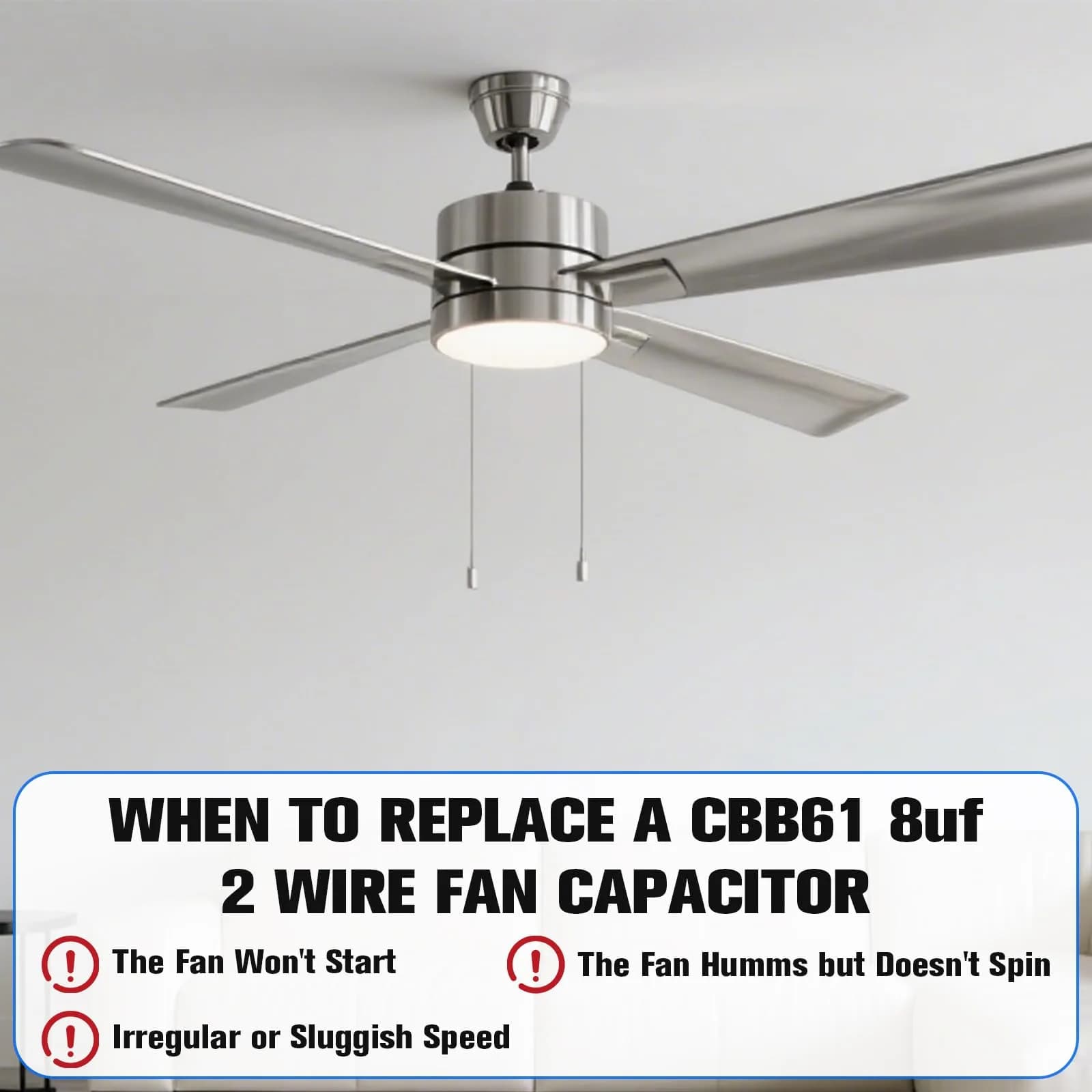 Podoy CBB61 Ceiling Fan Capacitor 8uF 250VAC 2-Wire | UL Listed for Safety - view 6
