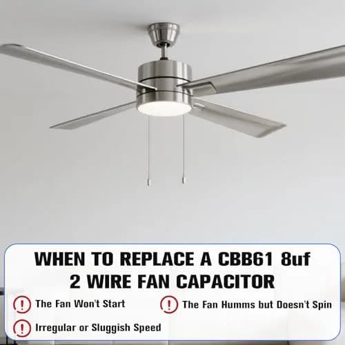 Podoy CBB61 Ceiling Fan Capacitor 8uF 250VAC 2-Wire | UL Listed for Safety thumbnail 6