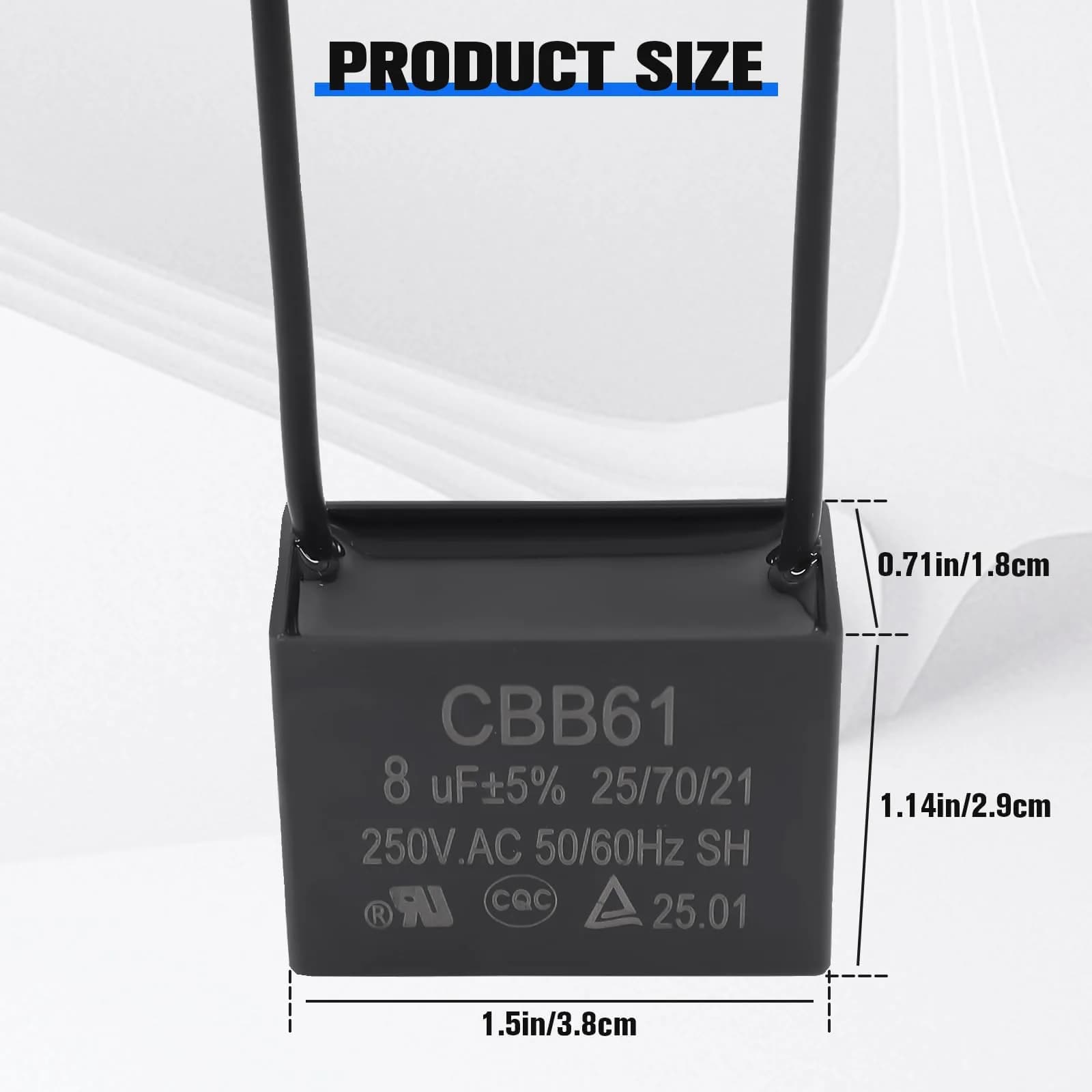 Podoy CBB61 Ceiling Fan Capacitor 8uf Dual Wire | 250VAC for Smooth Fan Operation - view 3