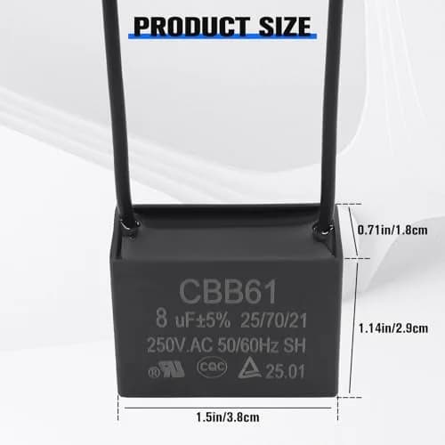 Podoy CBB61 Ceiling Fan Capacitor 8uF 250VAC 2-Wire | UL Listed for Safety thumbnail 3