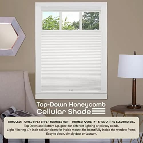 ACHIM Cordless Cellular Pleated Shades 35 in x 64 in | Light Filtering, White thumbnail 2