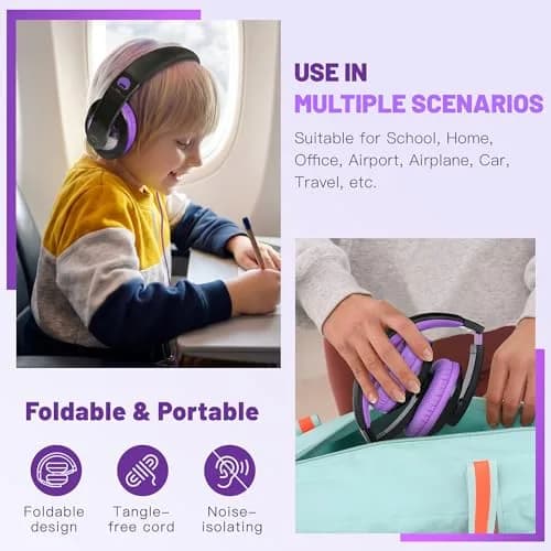rockpapa Comfort Foldable Kids Headphones Wired for School with 3.5mm Cord | Rich Sound, Lightweight & Tangle-Free thumbnail 5