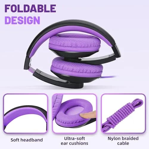 rockpapa Comfort Foldable Kids Headphones Wired for School with 3.5mm Cord | Rich Sound, Lightweight & Tangle-Free thumbnail 2