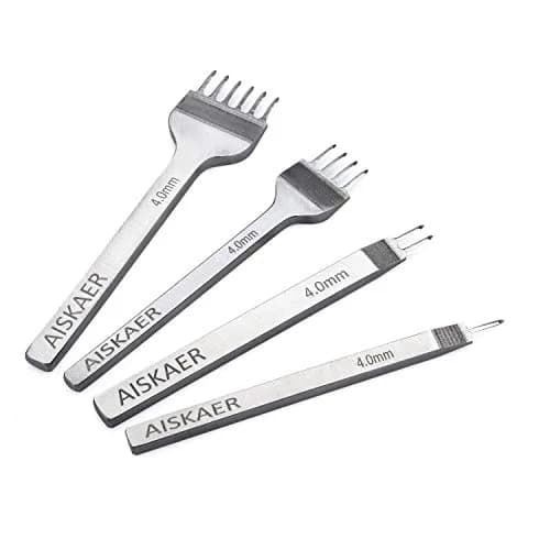 Aiskaer Leather Stitching Punch Set 4mm White Steel 1/2/4/6 Prong | Diamond Chisel Tools for Leather Craft DIY thumbnail 1