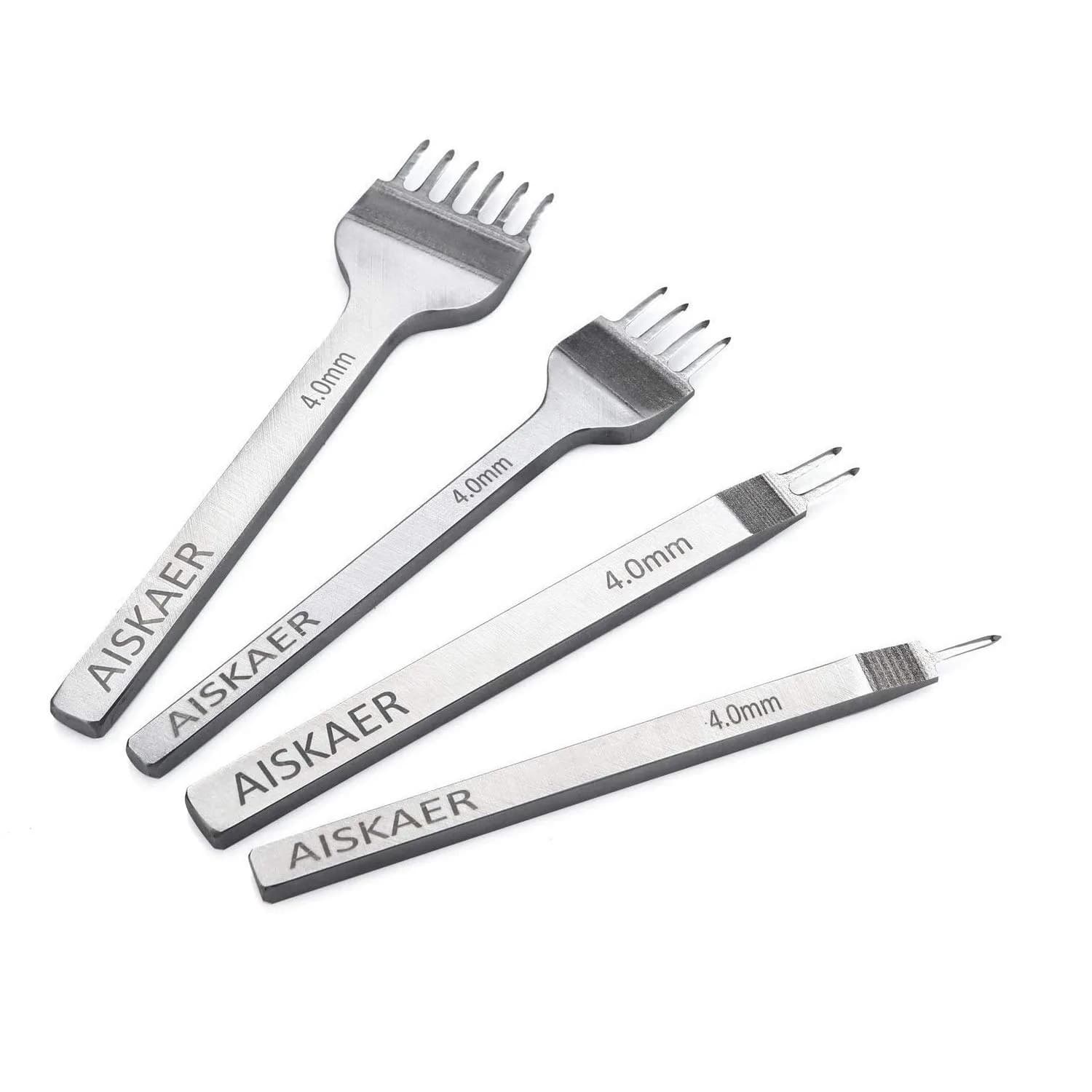 Aiskaer Leather Stitching Punch Set 4mm White Steel 1/2/4/6 Prong | Diamond Chisel Tools for Leather Craft DIY - main product image