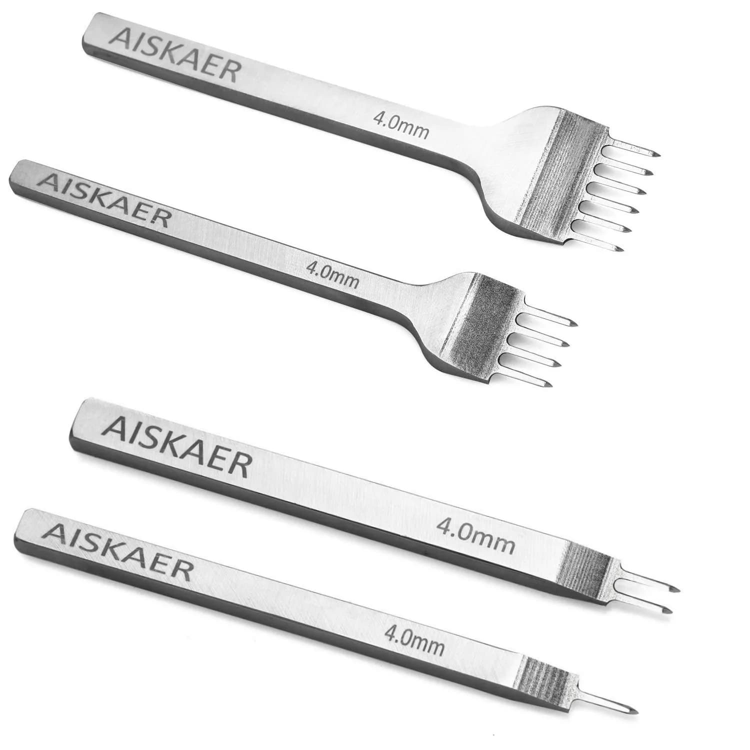 Aiskaer Leather Stitching Punch Set 4mm White Steel 1/2/4/6 Prong | Diamond Chisel Tools for Leather Craft DIY - view 3